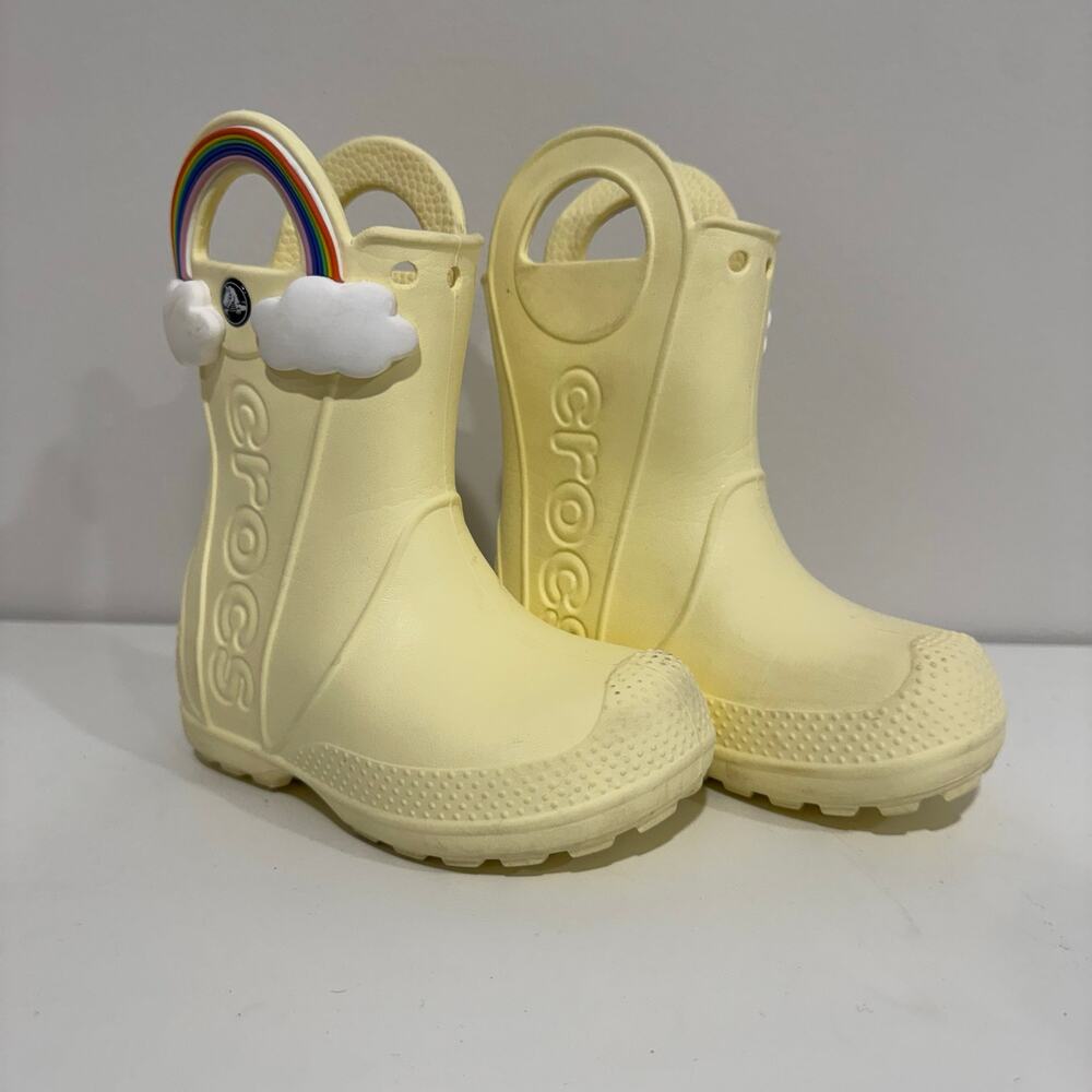 Crocs Kids Handle It Rainbow Cloud Rain Boots Buttercream Toddler Size C8